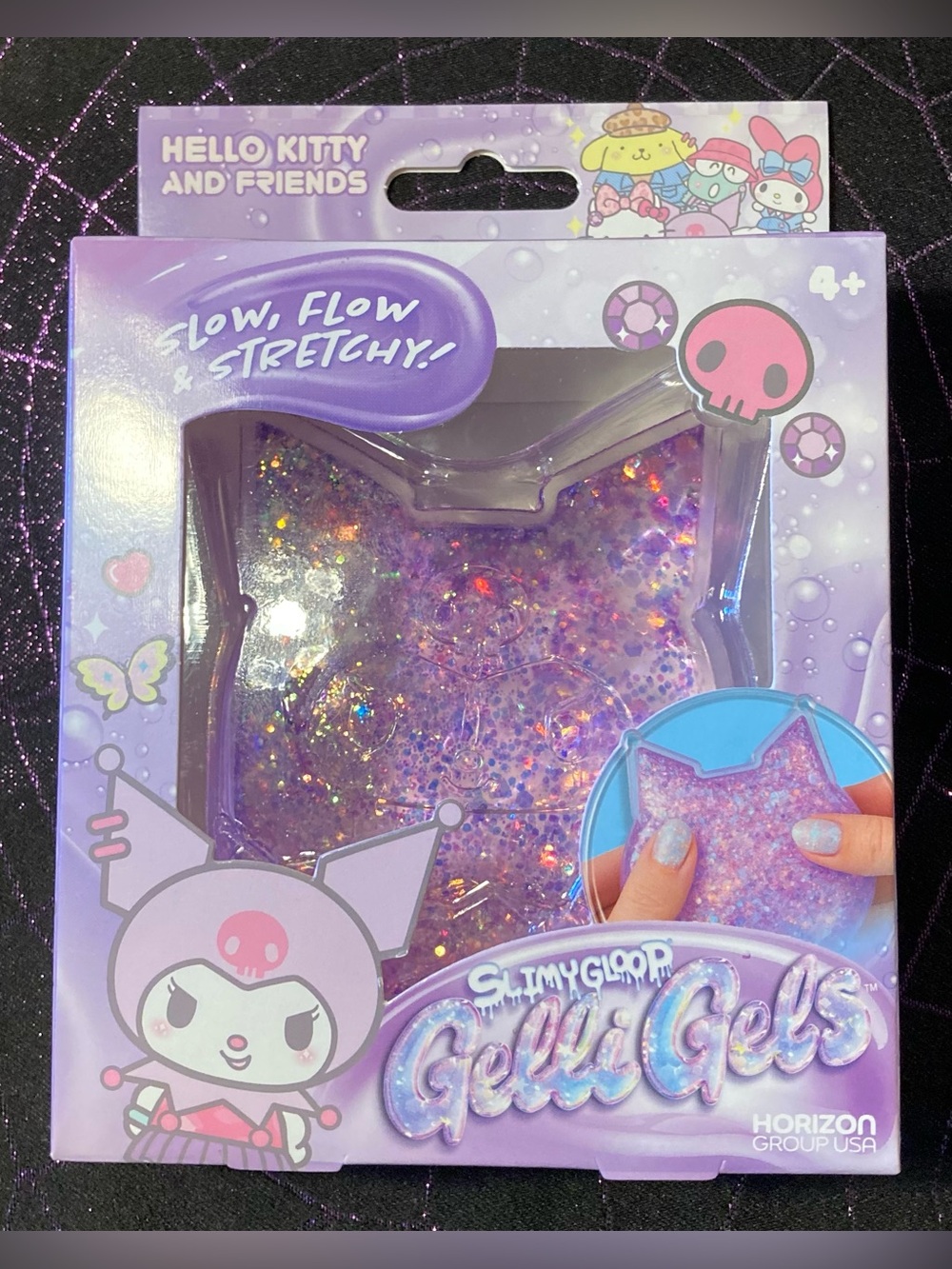 Kuromi Purple Glitter Slow Flow Stretchy Gelli Gels Hello Kitty and Friends